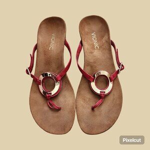 VIONIC "Orchid" Red Toe Post Wedge Sandals Size 9.5